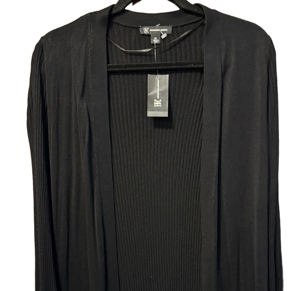 INC International Concepts Black Ribbed Open Front Duster Cardigan Sweater NWT - Picture 2 of 3